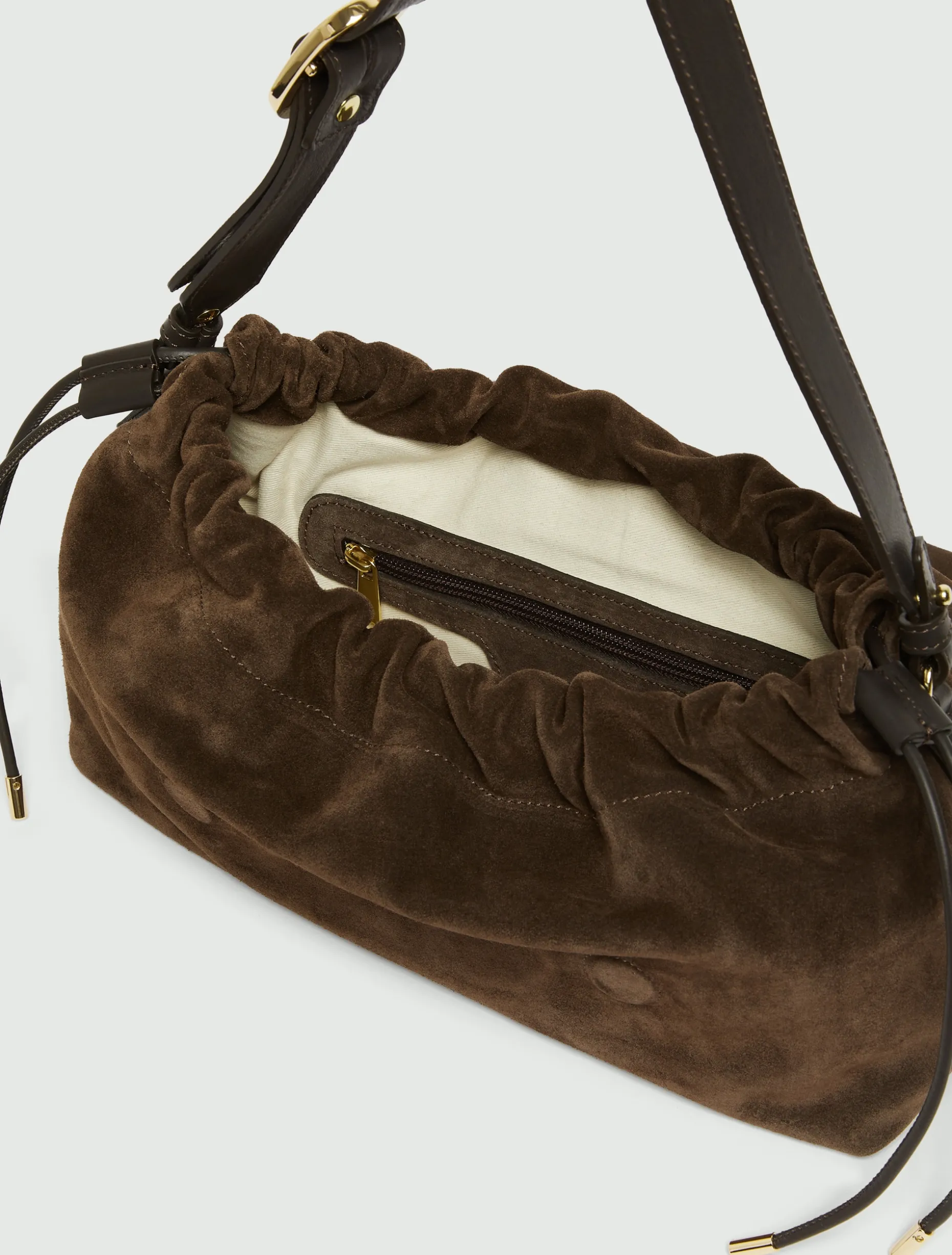 Borsa in pelle scamosciata con coulisse - TESTA DI MORO
