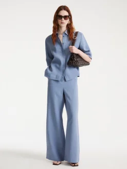 Camicia cappa in puro lino - Azzurro polvere