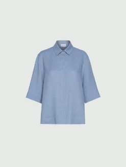 Camicia cappa in puro lino - Azzurro polvere