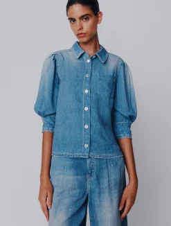 Camicia fluida in viscosa - BLU DELAVE`