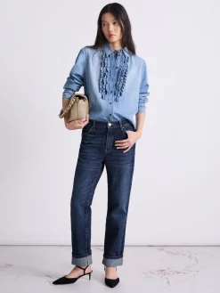 Camicia in denim con rouche - AZZURRO POLVERE