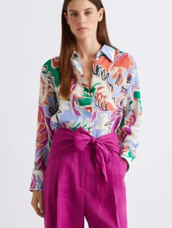 Camicia in lino stampato - ARANCIO