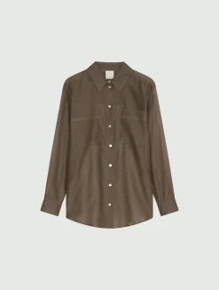 Camicia in mussola di cotone e seta organzata - MARRONE