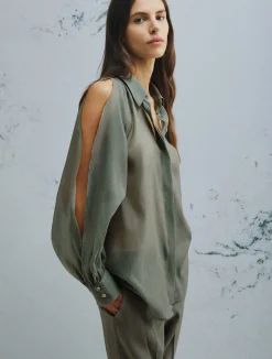 Camicia in mussola di cotone e seta - VERDE