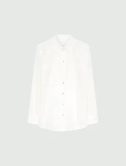 Camicia in mussola di cotone e seta organzata - BIANCO LANA