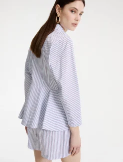Camicia in popeline con baschina - AZZURRO