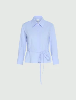 Camicia in popeline con oblò sulla schiena - AZZURRO