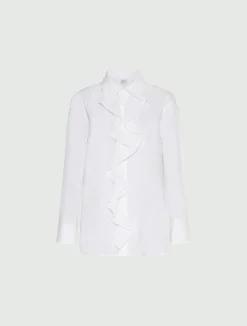 Camicia in popeline con rouche - BIANCO