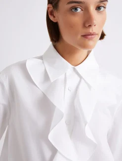Camicia in popeline con rouche - BIANCO