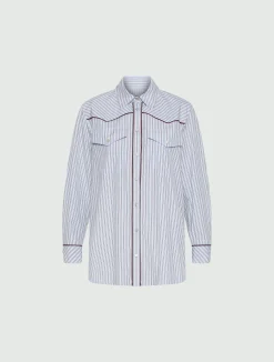 Camicia in popeline con tasche applicate - AZZURRO