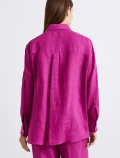 Camicia in puro lino con sciarpina - FUXIA