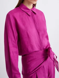 Camicia in puro lino con sciarpina - FUXIA