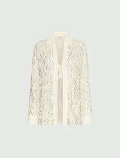 Camicia in tulle con ricamo canottiglie - GIALLO CHIARO