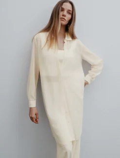 Camicia lunga in georgette con collana - BIANCO LANA