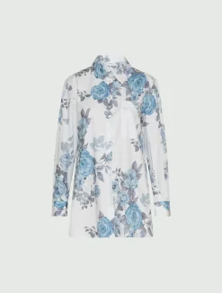 Camicia oversize in popeline stretch - AZZURRO