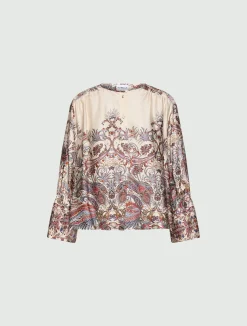 Camicia stampata in raso - PANNA