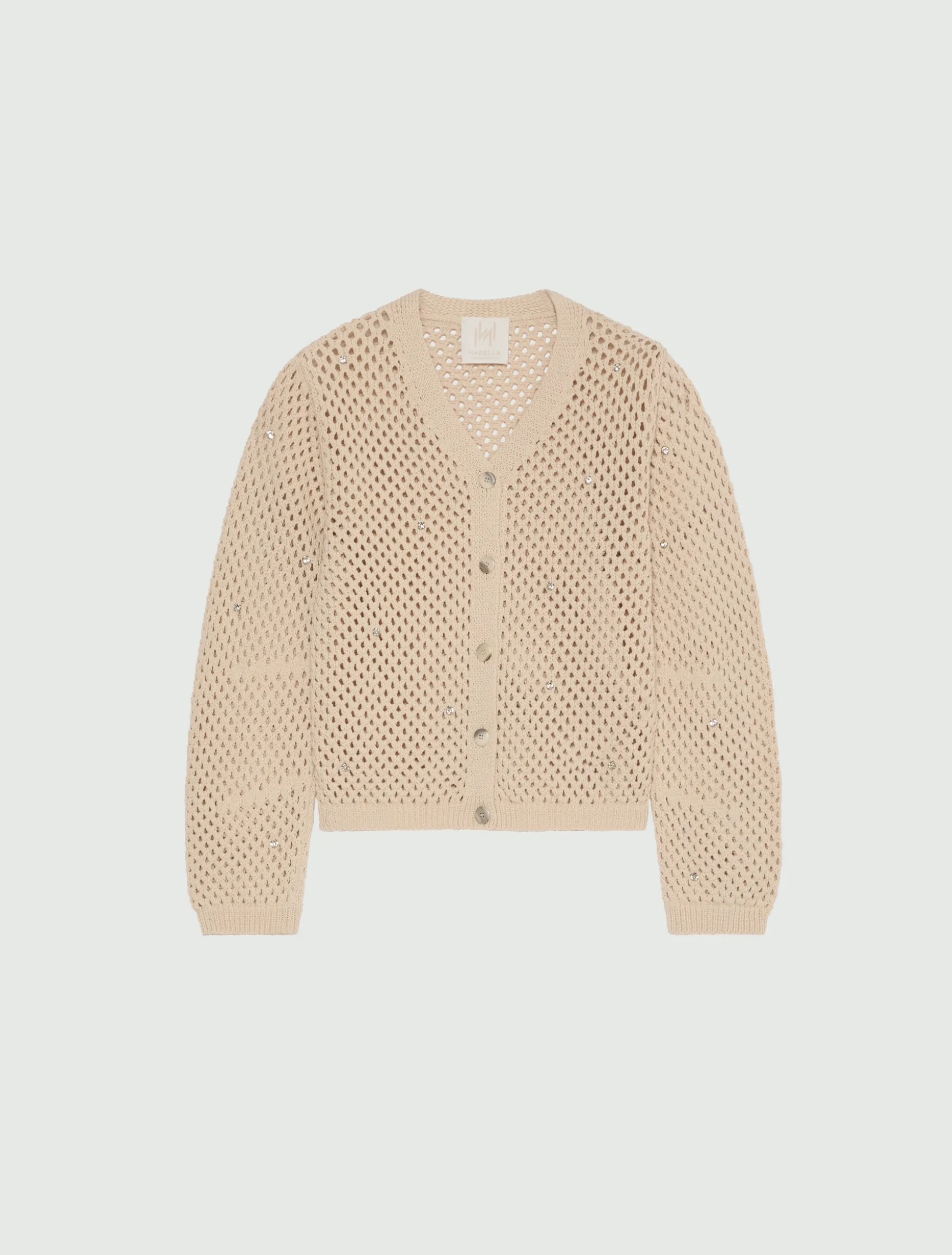 Cardigan a rete con strass - BIANCO LANA