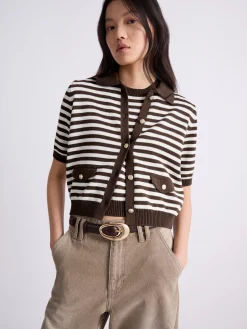 Cardigan in cotone e seta - MARRONE