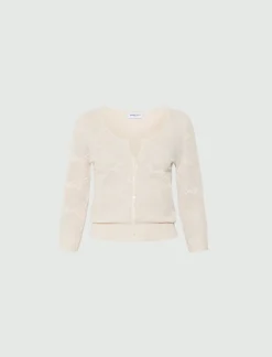 Cardigan in maglia pizzo ultra light - PANNA