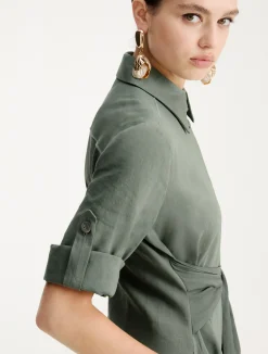 Chemisier in lino e viscosa stretch - VERDE