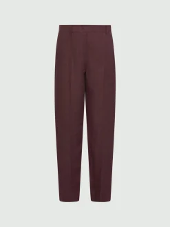 Chino in tela di lino - MARRONE