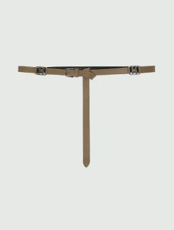 Cintura sottile in pelle con fibbie - MARRONE