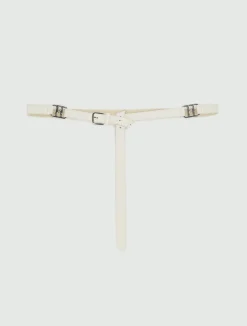 Cintura sottile in pelle con fibbie - BIANCO SPORCO