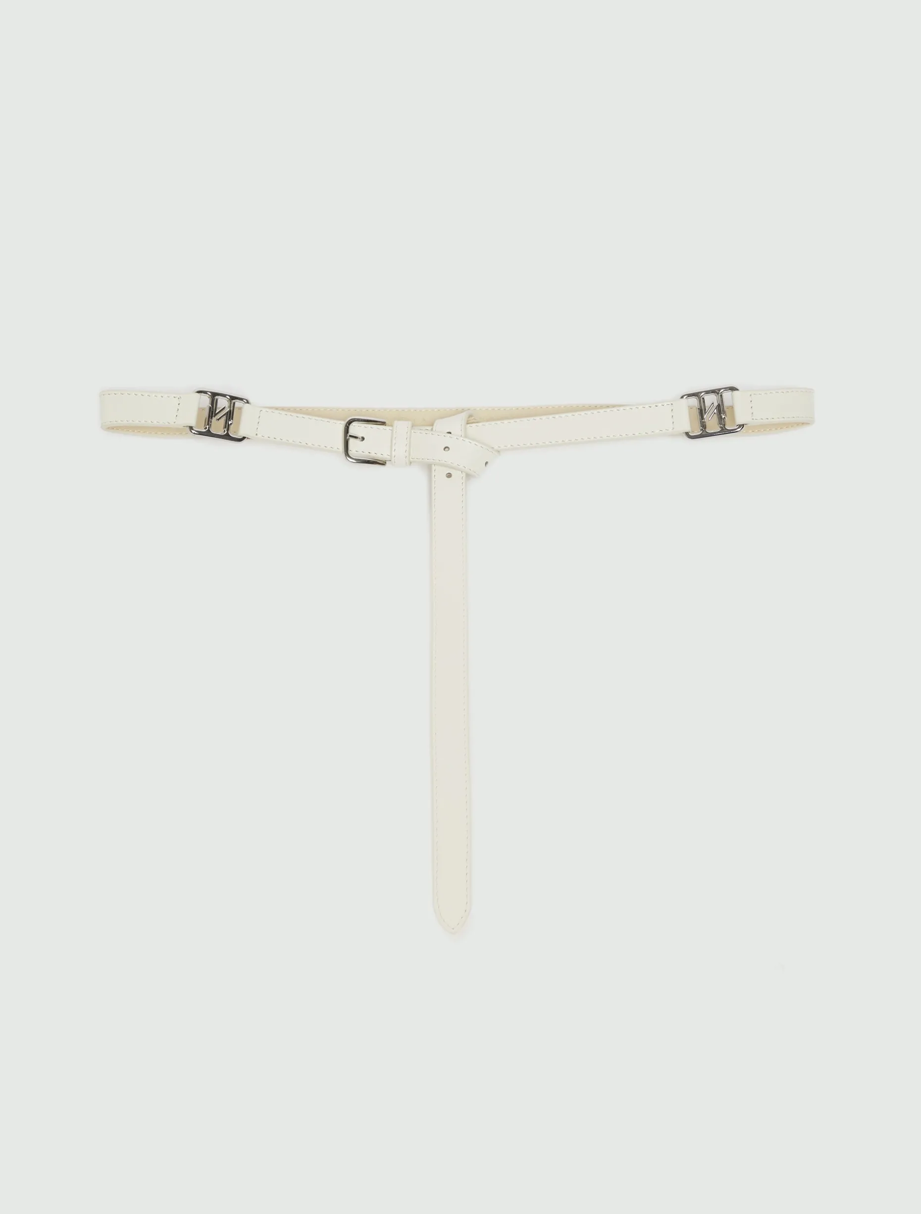 Cintura sottile in pelle con fibbie - BIANCO SPORCO