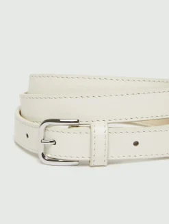 Cintura sottile in pelle con fibbie - BIANCO SPORCO