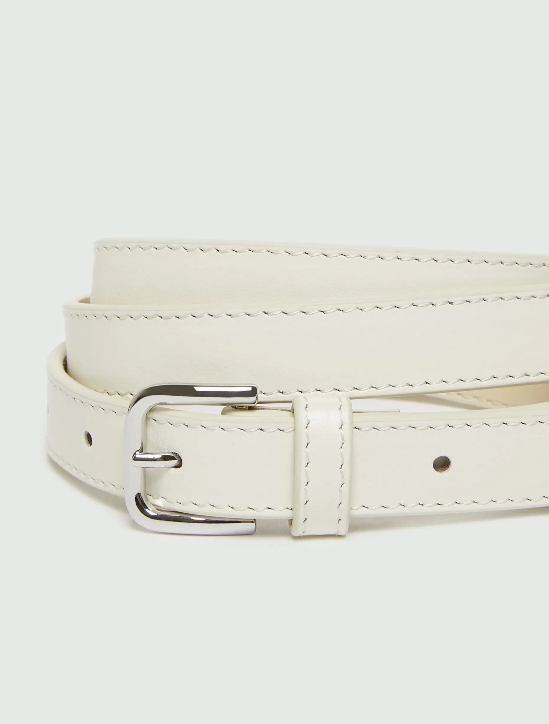 Cintura sottile in pelle con fibbie - BIANCO SPORCO
