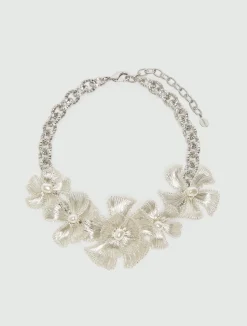 Collana girocollo con fiori crochet - ARGENTO