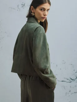 Giacca boxy in suede - VERDE
