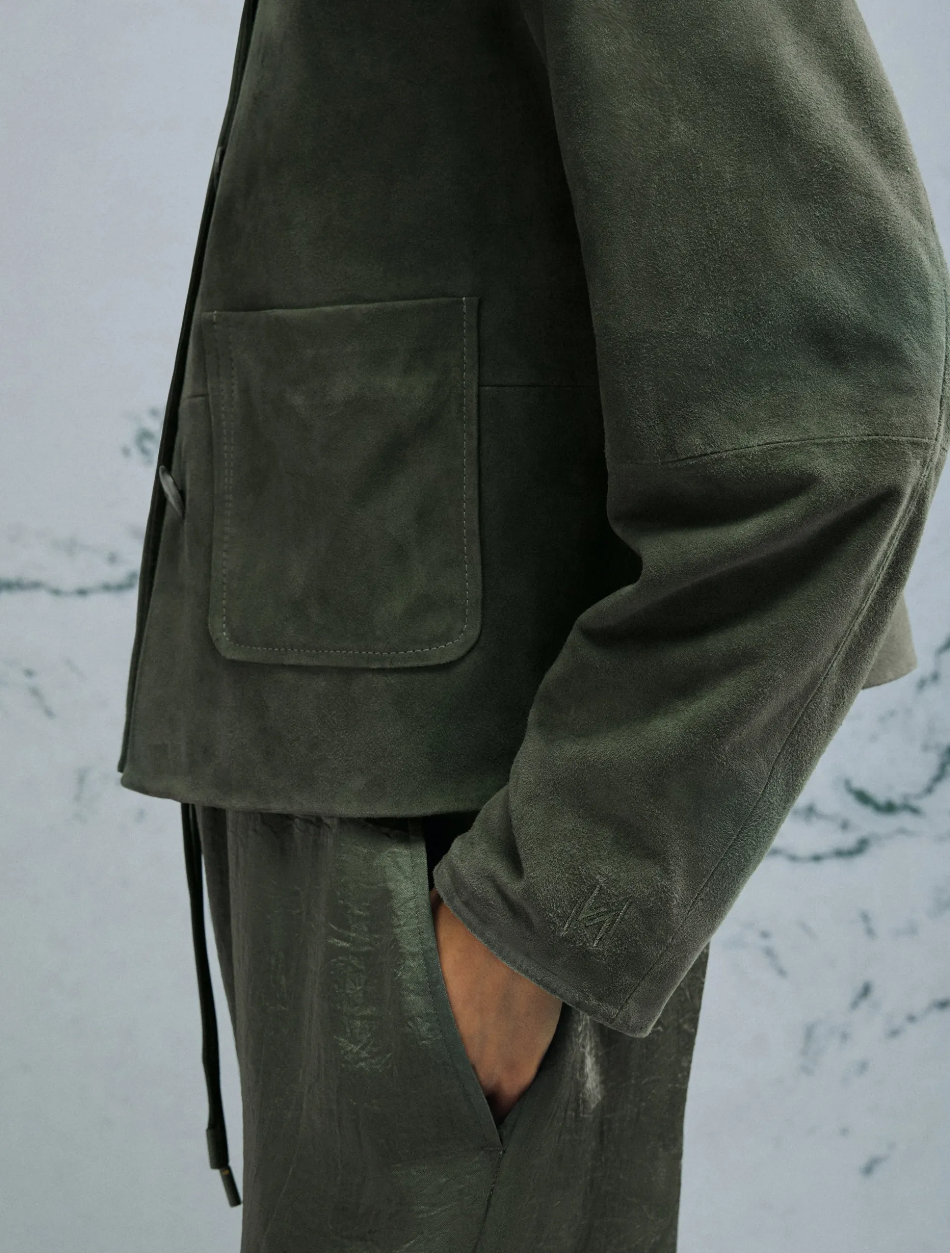 Giacca boxy in suede - VERDE