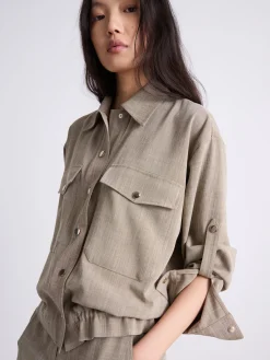 Giacca camicia fluida - OLIVA