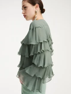 Giacca in creponne con balze - VERDE