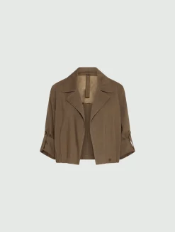 Giacca in viscosa e lino stretch - MARRONE