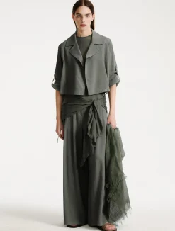 Giacca in viscosa e lino stretch - VERDE