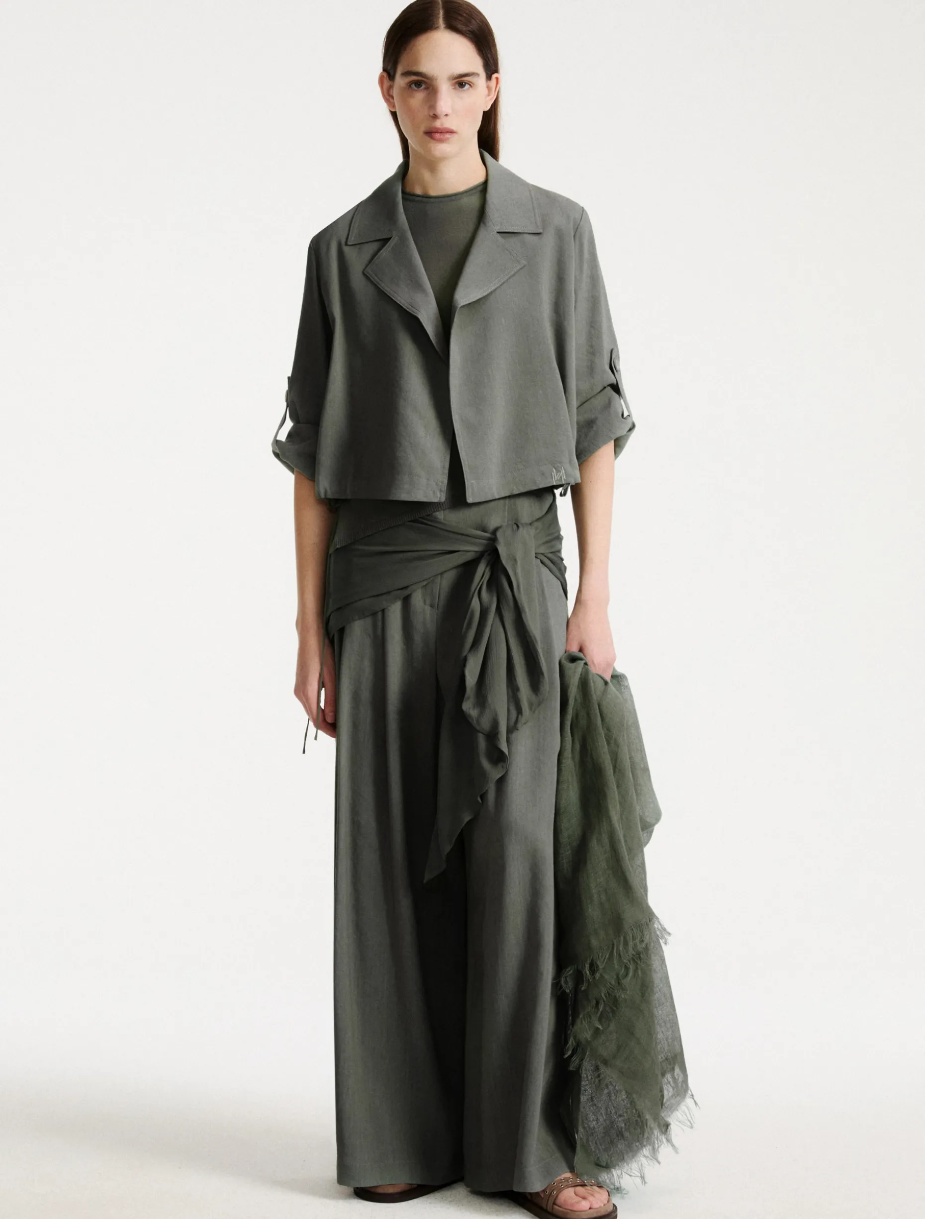 Giacca in viscosa e lino stretch - VERDE