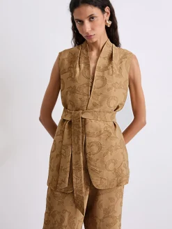 Gilet smanicato in jacquard - BEIGE