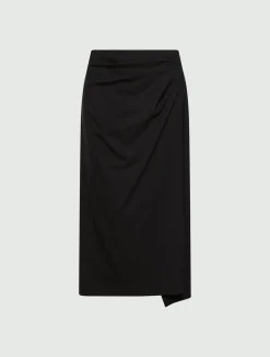 Gonna a tubino in lana stretch - NERO