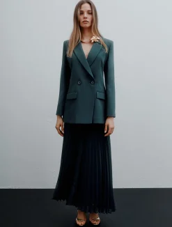 Gonna in georgette plissé - BLU PAVONE