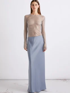 Gonna scivolata in satin - AZZURRO