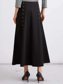 Gonna svasata in gabardina di cotone - NERO