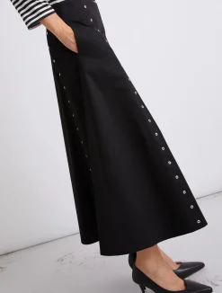 Gonna svasata in gabardina di cotone - NERO