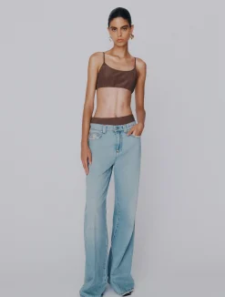 Jeans wide leg a vita alta - AZZURRO POLVERE