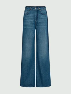 Jeans wide leg a vita alta in denim - BLUE JEANS