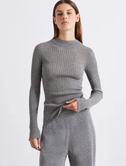 Maglia a coste con filo di lurex - GRIGIO