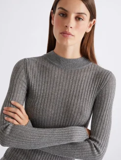 Maglia a coste con filo di lurex - GRIGIO
