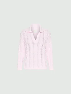 Maglia a polo in cotone cablé - ROSA