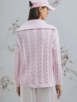 Maglia a polo in cotone cablé - ROSA